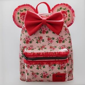 Disney Loungefly Minnie Mouse Floral Mini Backpack Pink Roses Bow